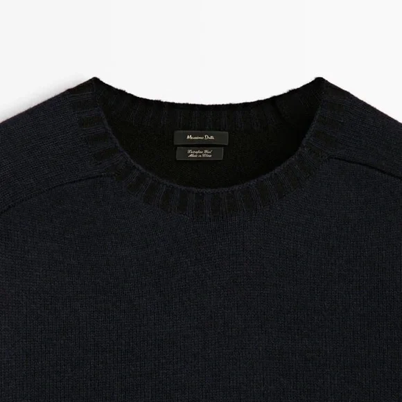 Massimo Dutti Man Navy Blue Extra Fine Wool Blend Sweater